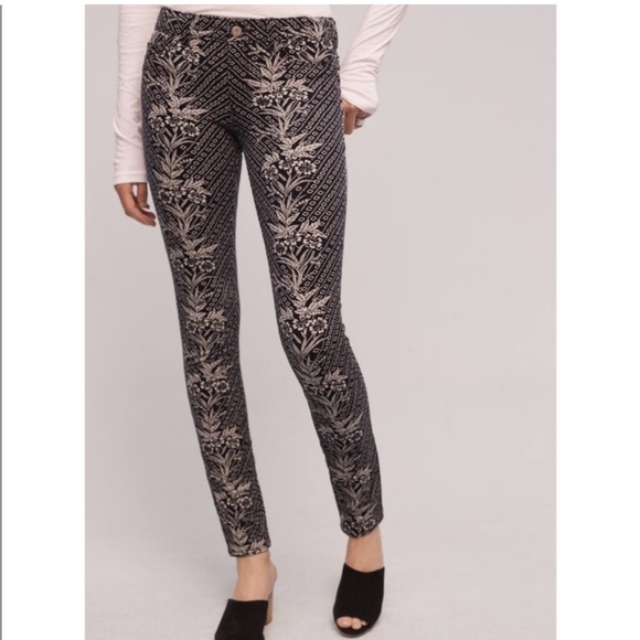 Anthropologie Pilcro Serif Mid Rise Floral Corduroy Skinny Pants Leggings 31 - Picture 1 of 8